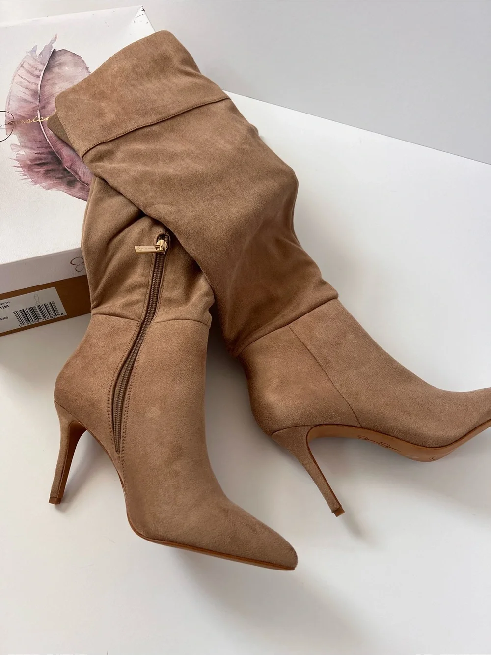 Jessica Simpson Taupe/Greige Over-the-Knee Pointed Stiletto Boots
